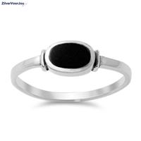 Zilveren ovale zwarte agaat steen ring ringmaat 19