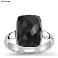 Zilveren zwarte onyx ring gefacetteerd rechthoek