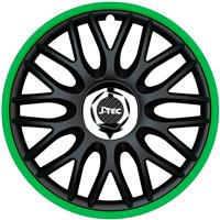4-Delige J-Tec Wieldoppenset Orden R 14-inch zwart/groen + chroom ring