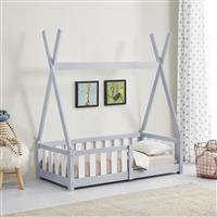 [en.casa] Kinderbed Tipi grenen met uitvalbeveiliging 70x140 cm lichtgrijs