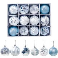 Kerstballen 12 stuks 6 cm Grijs-Zilver/Blauw
