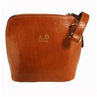 ADRIANA Italiaanse crossbody tas cognac met goudkleurige details