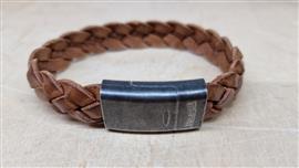 Thomss no. 2 gevlochten leren herenarmband cognac 22,5 cm