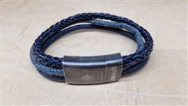 Thomss no. 8 leren herenarmband 3-bands donkerblauw 21,5 cm