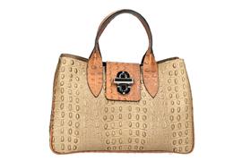 CHIARA handtas taupe & cognac Italiaans leer