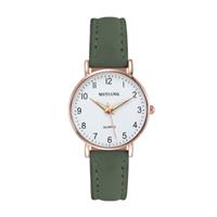 Minimalistisch Horloge voor Dames - Modieus Kwarts Uurwerk Vrouwen Lichtgevend Leer Bandje Groen