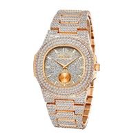 Full Diamond Luxe Horloge voor Heren - Roestvrij Staal Kwarts Uurwerk met Opbergdoosje Rose Gold