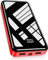 Powerbank 30.000 mAh oplader snellader micro USB C + LED display*rood/zwart*