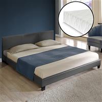 Aron Bedframe kunstleer en matras 140x200 donkergrijs