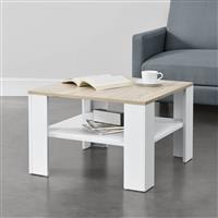 Salontafel Leiden vierkant 60x60x40 cm wit en eikenkleurig
