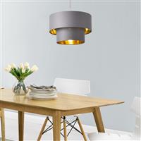 Design hanglamp Lopar metaal en stof E27 Ø30 grijs en goud