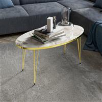 [en.casa] Salontafel Skævinge ovaal 43x90x50 cm marmer wit en goudkleurig