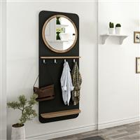 [en.casa] Wandkapstok met spiegel Helsinge 150x60x15 cm zwart en houtkleurig
