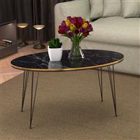 [en.casa] Salontafel Hirtshals ovaal 41x90x50 cm marmer zwart en goudkleurig