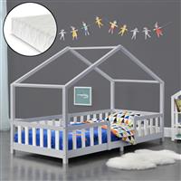 Kinderbed Treviolo met matras 90x200 cm lichtgrijs en wit