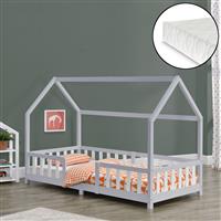 Kinderbed Sisimiut met matras 90x200 cm lichtgrijs en wit