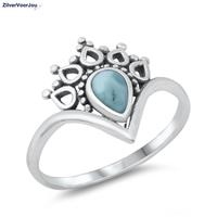 Zilveren blauwe larimar crown ring