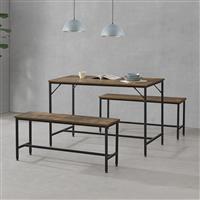 Eetkamerset Pajala ettafel met banken zwart en houtkleurig