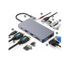 DrPhone MD5 - 12 in 1 Hub - 2x HDMI - 3 schermen - USB-C naar HDMI/VGA/USB 3.0 /PD 100W /(Micro)SD +