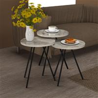 [en.casa] Bijzettafel Ølgod rond set van 3 marmer wit en zwart