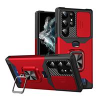 Samsung Galaxy S23 FE - Card Slot Hoesje met Kickstand en Camera Slide - Grip Socket Magnetische Cov