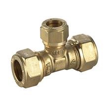 Knelfitting messing, T-koppeling 22x22x15 verloop