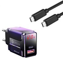 DrPhone HALO5 Qualcom 3.0 Quick Charge 18W Thuislader + PDTC1 USB-C Naar USB-C Fast Charger 2 Meter 