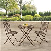 Bistroset Biella metaal tuintafel met 2 tuinstoelen bruin