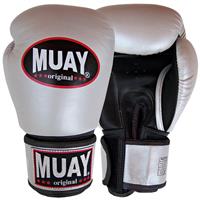 MUAY® Original Leder Bokshandschoenen Zilver Zwart