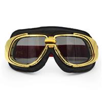 Ediors retro goud, zwart leren motorbril Glaskleur: Donker / smoke