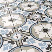 Keramische portugese vloertegels 20x20 wit met blauw zwart en grijs bloemen motief-59m²