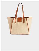 Trapeze shopper bag with braided effect beige ladies