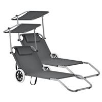 Inklapbare ligbed met luifel en wielen set van 2 donkergrijs