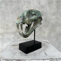 sculptuur, NO RESERVE PRICE - Patinated bronze Snow Leopard - 19.5 cm - Brons