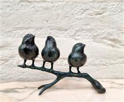 Beeldje - 3 birds on a twig - Brons