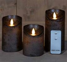 LEDkaarsen Annas Collection LED kaars 3D Flame Wax Candle Rustiek Zwart met afstandsbediening 7,5x1