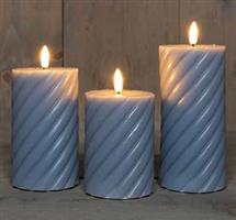 LEDkaars Annas Collection LED Buitenkaars 3d flame SWIRL 7.5 cm lichtblauw 3 stuks met Timer Ledcan