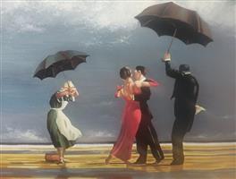 after Jack Vettriano - Baile en playa con paraguas
