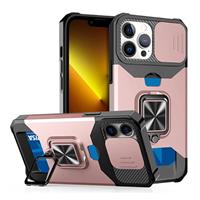 iPhone SE (2020) - Card Slot Hoesje met Kickstand en Camera Slide - Grip Socket Magnetische Cover Ca