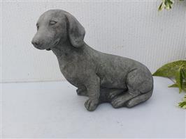 Beeld, pub of a short-haired dachshund - 21 cm - cast stone