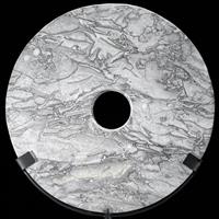 Decoratief ornament - NO RESERVE PRICE - Decorative Grey Marble Disc on a custom Stand - Indonesië