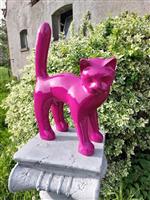 Beeld, Garden statue - Cat - Color fuchsia - 46 cm - polyresin