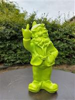 Beeld, naughty green gnome with middle finger - 30 m - polyresin