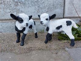 Beeld, set of 2 lambs (Romeldale) - 28 cm - polyresin