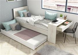 Shipley 1-persoonsbed met bureau en slaaplade - Wit/witgrenen - Trasman
