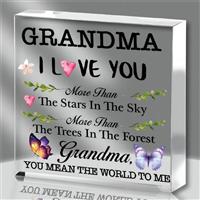 Plaquette Vierkant van Epoxy met Bloem en vlinder Grandma I love You 10*1 cm Gift, geschenk, cadeau,