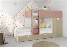 Fratello stapelbed met kast en lades - 90x190 - Witgrenen/oudroze - Trasman