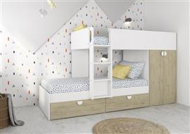 Fratello stapelbed met kast en lades - 90x190 - Witgrenen/wit - Trasman