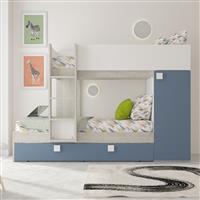 Lio Mineo stapelbed met kast en slaaplade - 90x190 - Witgrenen/blauw - Trasman