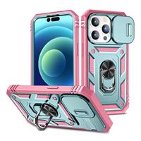 Armor Hoesje voor iPhone XS - met Kickstand en Camera Slide - Magneet Grip Cover - Roze-Groen